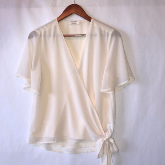 Zenana Double Layer Chiffon Side Tie Bell Sleeve Top size S - Picture 7 of 13